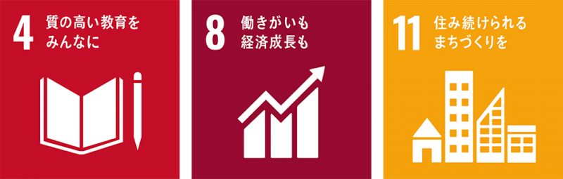 4. 質の高い教育をみんなに|8. 働きがいも経済成長も|11. 住み続けられるまちづくりを